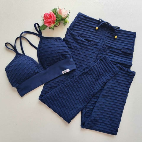 Conjunto Calça Jacquard Marinho Top Margarida