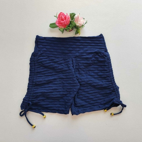 Short Jacquard Marinho Cadarço Lateral