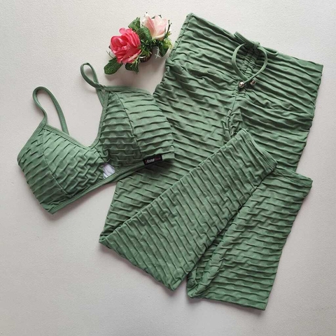 Conjunto Calça Jacquard Verde Jade Top Jade SEM EMPINA BUMBUM