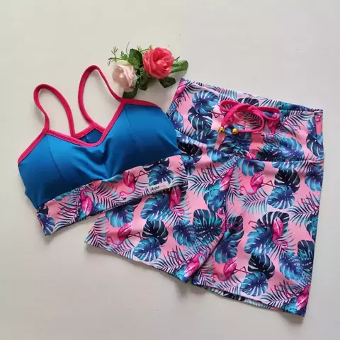 Conjunto Short Estampa Flamingo Top Pâmela SEM EMPINA BUMBUM