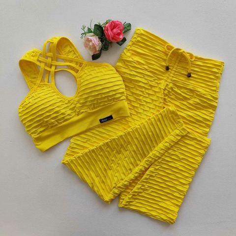 Conjunto Calça Jacquard Amarelo Top Ana