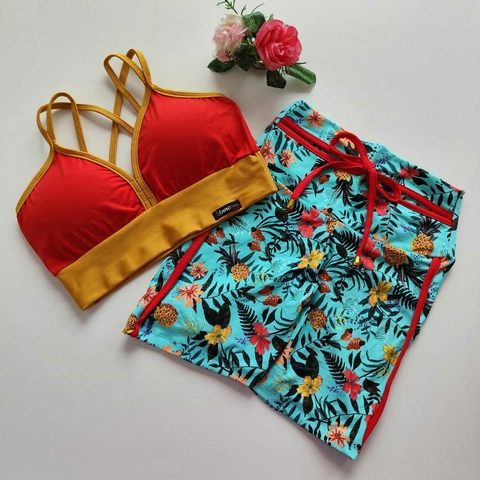 Conjunto Short Frutinhas Decote Top Margarida