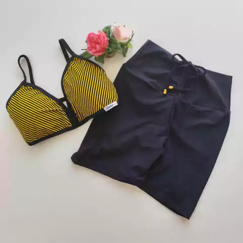 Conjunto Short Preto Top Morgana Listras