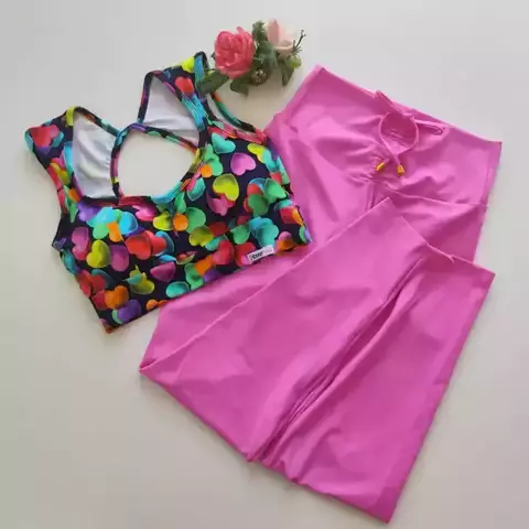 Conjunto Calça Flamingo Top Jane Corações SEM EMPINA BUMBUM