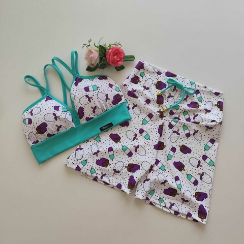 Conjunto Short Estampa Picolé Top Margarida
