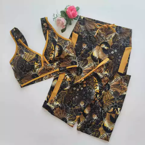 Conjunto Calça Astros Dourado Top Júlia