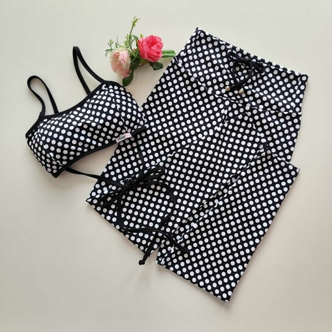 Conjunto Calça Poá Fundo Preto Top Cláudia
