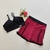 Conjunto Short Jacquard Panicat Marsala Viés Preto Top Anitta