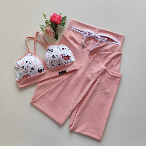 Conjunto Calça Quartz Pink Decote Top Mara Gatinho