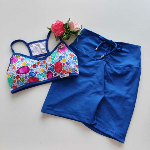 Conjunto Short Azul Vortex Top Josy Pedraria SEM EMPINA BUMBUM