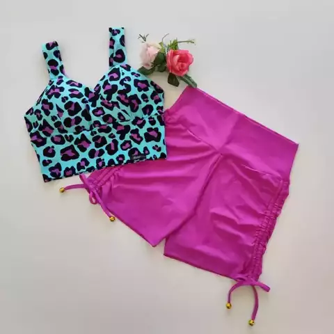 Conjunto Short Púrpura Cadarço Lateral Top Giselle Onça SEM EMPINA BUMBUM