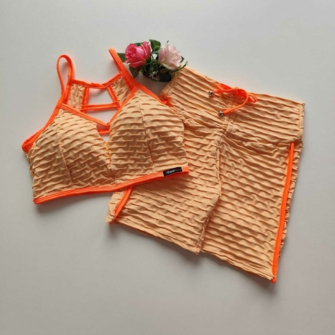 Conjunto Short Jacquard Salmon Viés Néon Top Carol