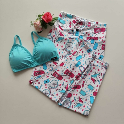 Conjunto Calça Estampa Bicicleta Top Morgana Acqua