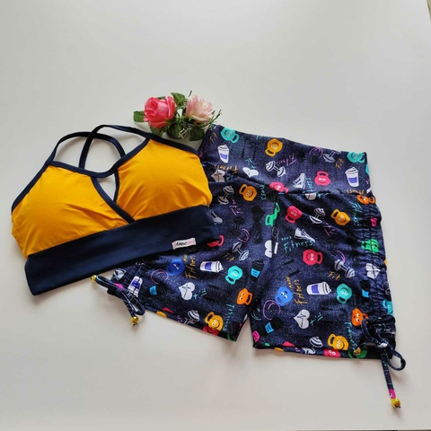 Conjunto Short Ketlebell Cadarço Lateral Top Maria Cós Azul