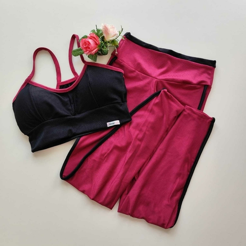 Conjunto Calça Aveludado Marsala Viés Preto Top Pâmela
