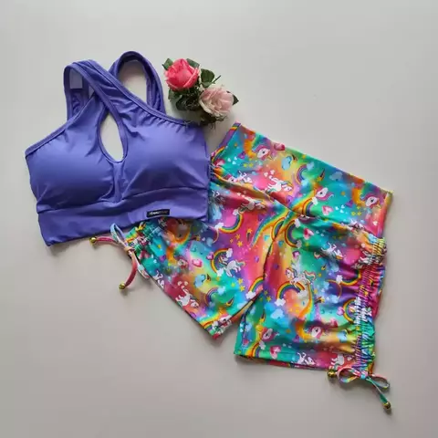 Conjunto Short Unicórnio Cadarço Lateral Top Faby SEM EMPINA BUMBUM