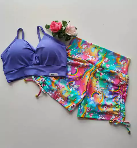Conjunto Short Unicórnio Cadarço Lateral Top Juliana