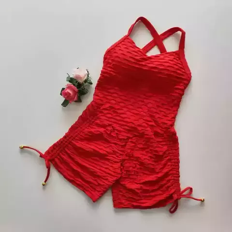Macaquinho Jacquard Vermelho Samara SEM EMPINA BUMBUM