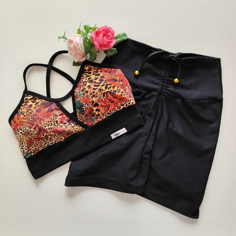 Conjunto Short Preto Top Maria Floral