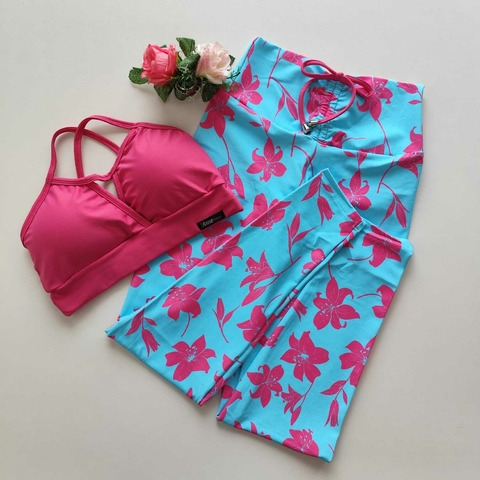Conjunto Calça Floral Fuchsia Top Maria