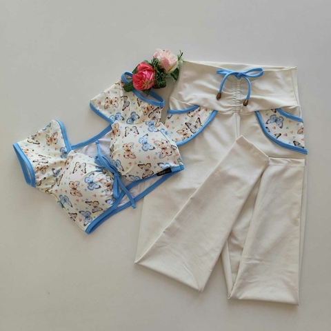 Conjunto Calça Off White Bolso Top Ciganinha Borboleta
