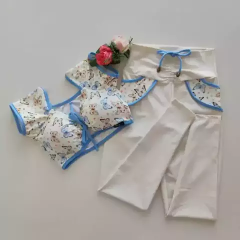Conjunto Calça Off White Bolso Top Ciganinha SEM EMPINA BUMBUM