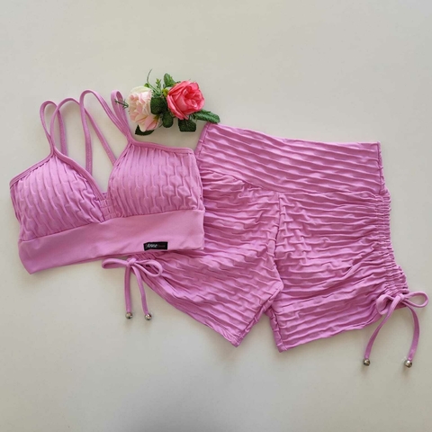 Conjunto Short Jacquard Ciclaminho Cadarço Lateral Top Margarida SEM EMPINA BUMBUM