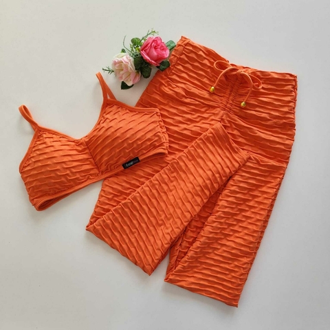 Conjunto Calça Jacquard Coral Top Luz