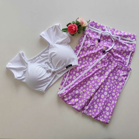 Conjunto Calça Margaridas Viés Top Ciganinha