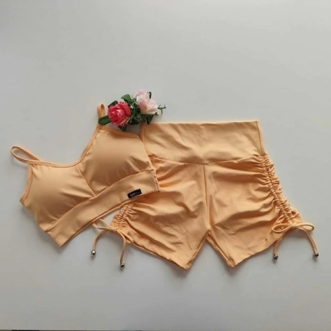 Conjunto Short Peach Fuzz Cadarço Lateral Top Luz Cós SEM EMPINA BUMBUM