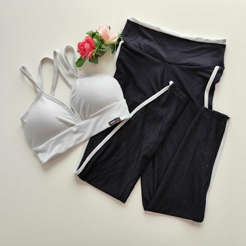 Conjunto Calça Aveludado Preto Viés Gray Top Margarida