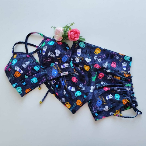 Conjunto Short Kettlebell Cadarço Lateral Top Maria