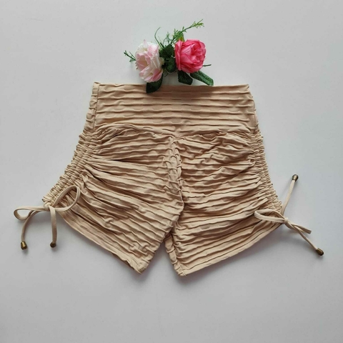 Short Jacquard Bege Cadarço Lateral