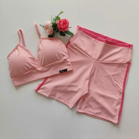 Conjunto Short Quartz Pink Viés Hot Pink Top Mara