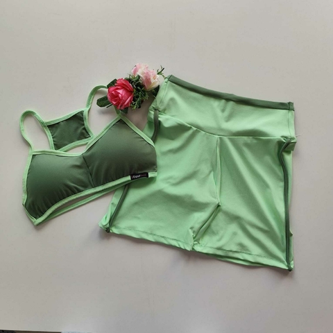 Conjunto Short Patina Green Viés Verde Jade Top Josy