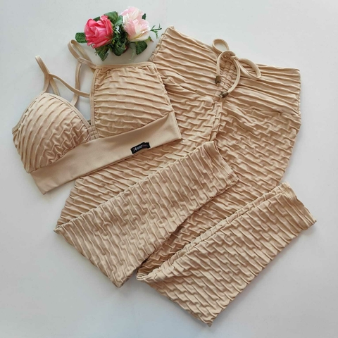Conjunto Calça Jacquard Bege Top Magali
