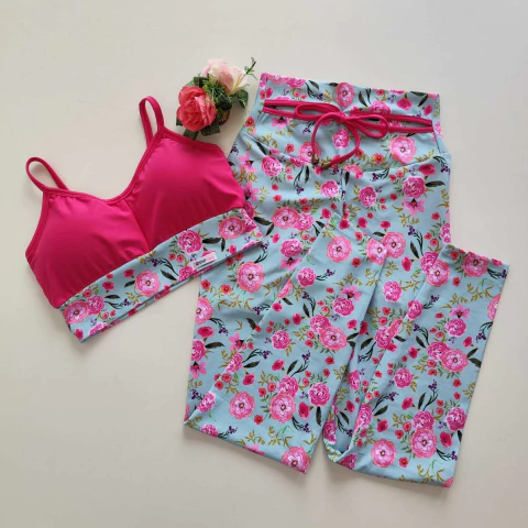 Conjunto Calça Floral Decote Top Luz Cós Estampa
