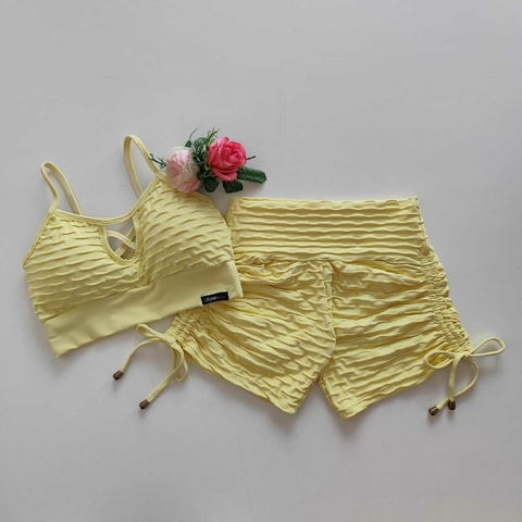 Conjunto Short Jacquard Amarelo Manteiga Top Dalila
