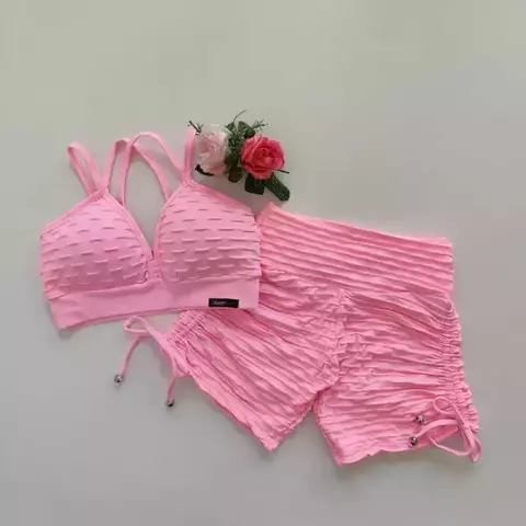 Conjunto Short Jacquard Bubbaloo Cadarço Lateral Top Margarida