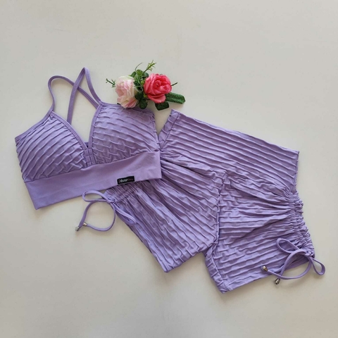 Conjunto Short Jacquard Viola Cadarço Lateral Top Mara SEM EMPINA BUMBUM