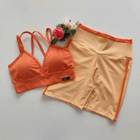 Conjunto Short Peach Fuzz Viés Coral Top Margarida