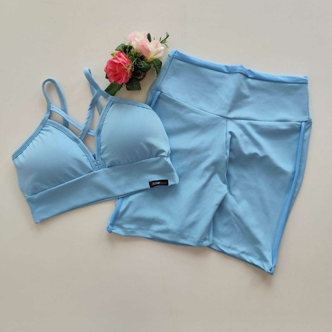 Conjunto Short Sky Blue Viés Porcalana Blue Top Magali