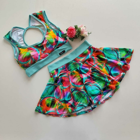 Conjunto Short Saia Círculos Coloridos Top Jane