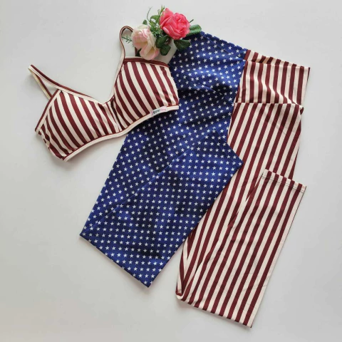 Conjunto Calça Estampa EUA Cós V Top Luz