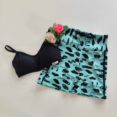 Conjunto Short Jacquard Kettlebell Viés Top Sol Preto
