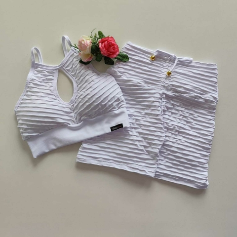 Conjunto Short Jacquard Branco Top Gota
