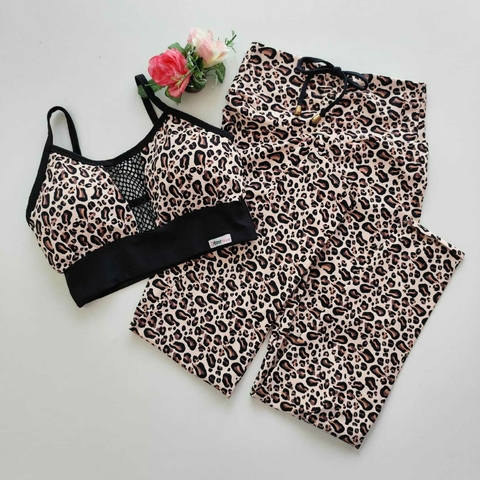 Conjunto Calça Onça Top Detalhe Tela