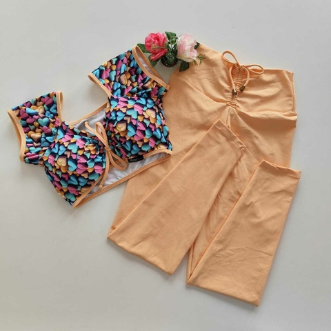 Conjunto Calça Peach Fuzz Top Ciganinha Corações - comprar online