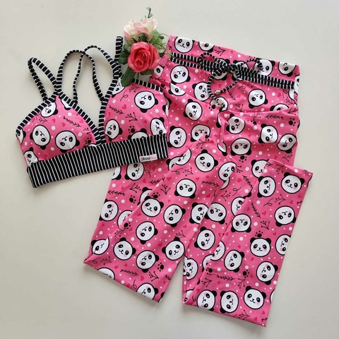 Conjunto Calça Estampa Panda Decote Top Margarida