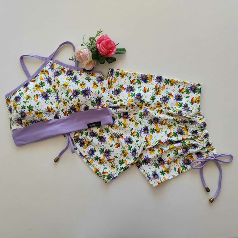 Conjunto Short Estampa Maracujá Cadarço Lateral Top Yasmin